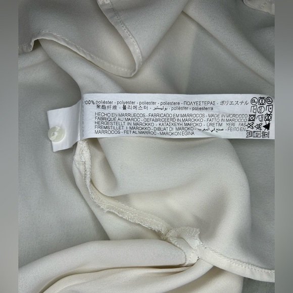 ZARA silky Ivory blouse w/ animal-print piping trim size S - Picture 11 of 14